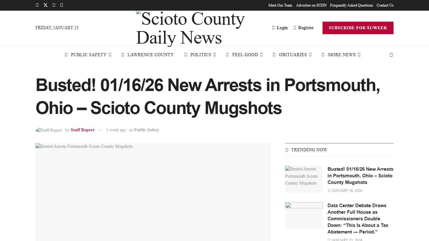 Busted! 01/16/26 New Arrests in Portsmouth, Ohio – Scioto County Mugshots – Scioto County Daily News
